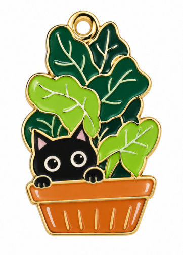 Black Cat in a Potted Plant Magnetic Needle Minder