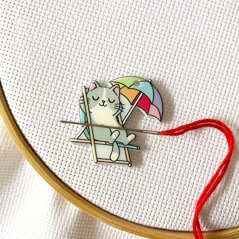 Grey Cat Relaxing in a Beach Chair Magnetic Needle Minder - Image 3